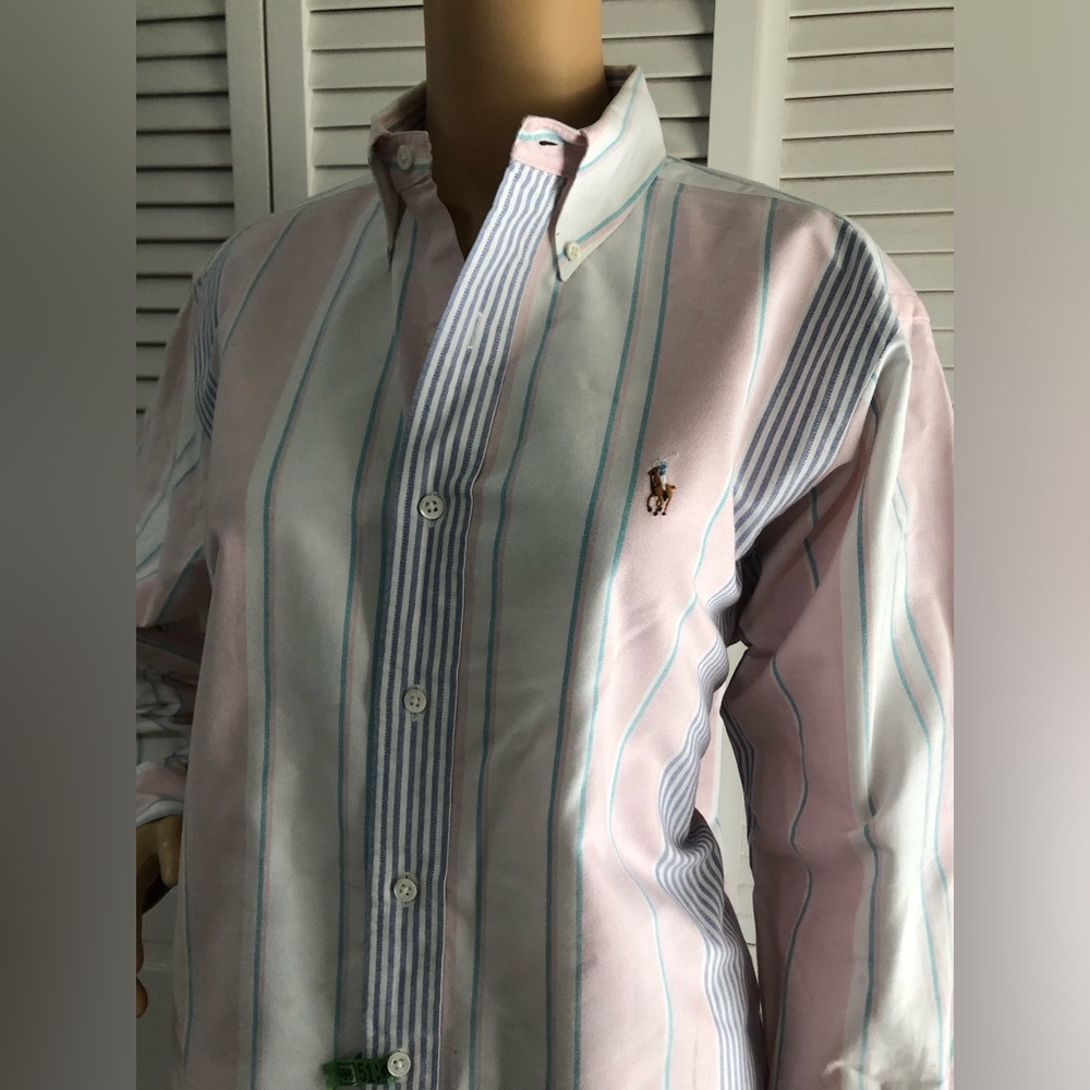 Ralph Lauren Pastel Pink, White oaxford & Light Blue Striped Button-Down Shirt - Picture 7 of 9